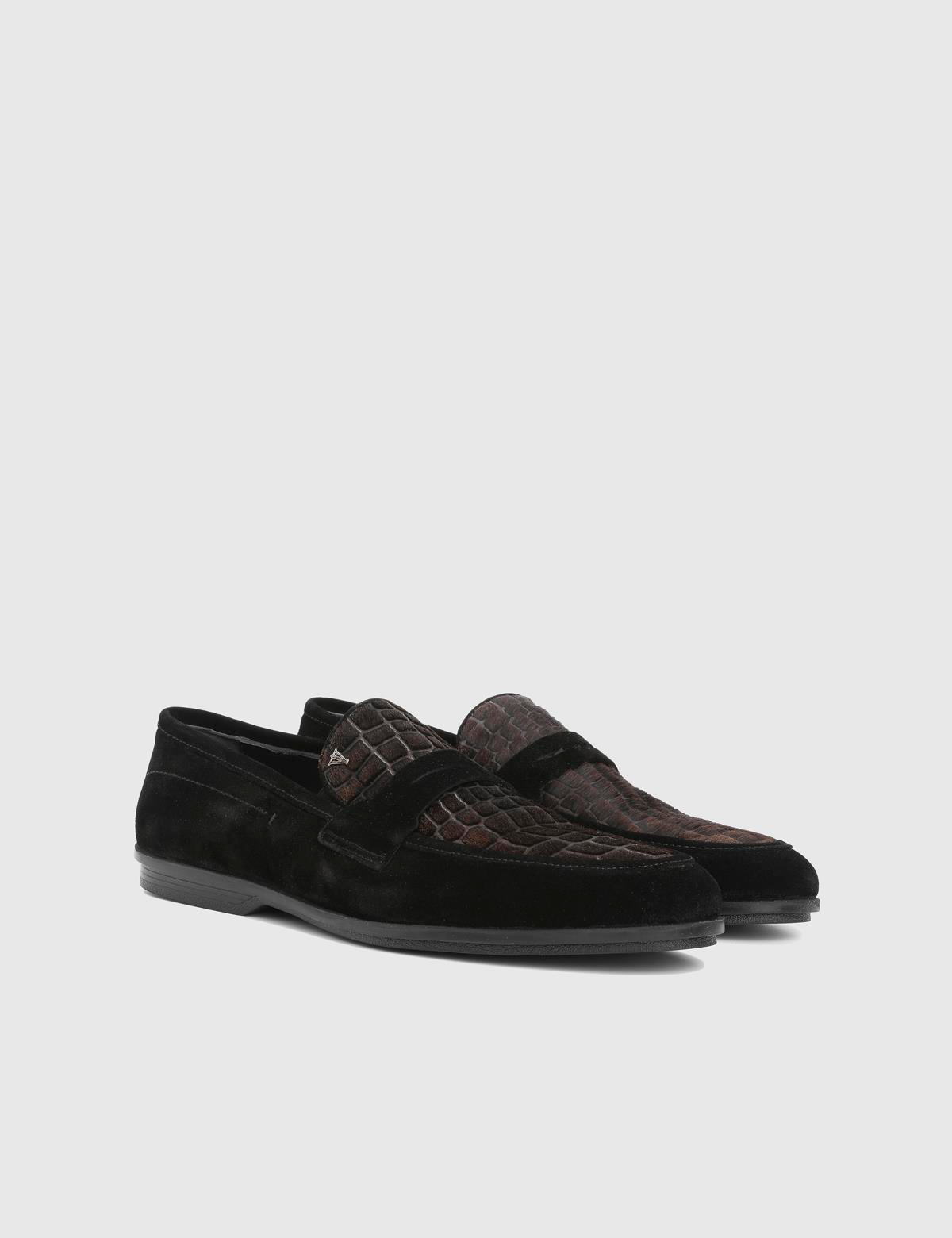 Argus Black Suede Leather Foal Fur Men's Loafer