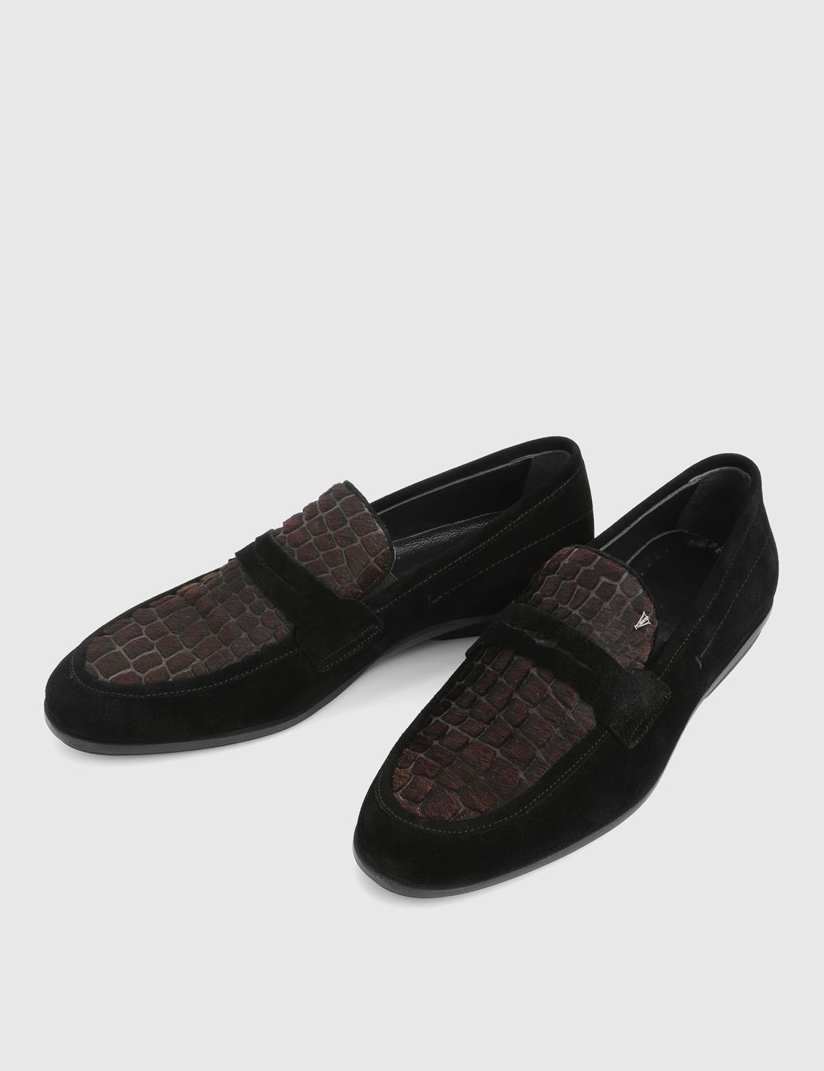 Argus Black Suede Leather Foal Fur Men's Loafer
