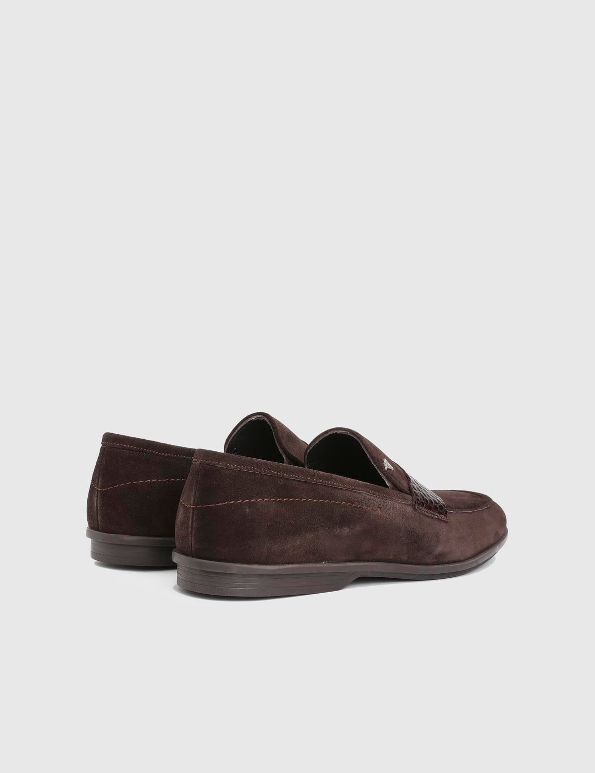 Argus Brown Suede Leather Crocodile Men's Loafer