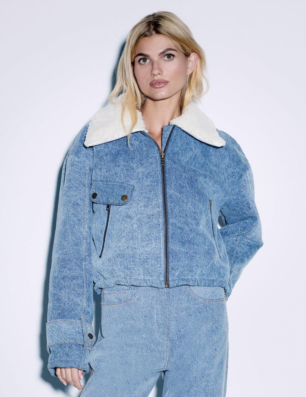 Arven Light Blue Women's Cotton Aviator Bomber Jacket