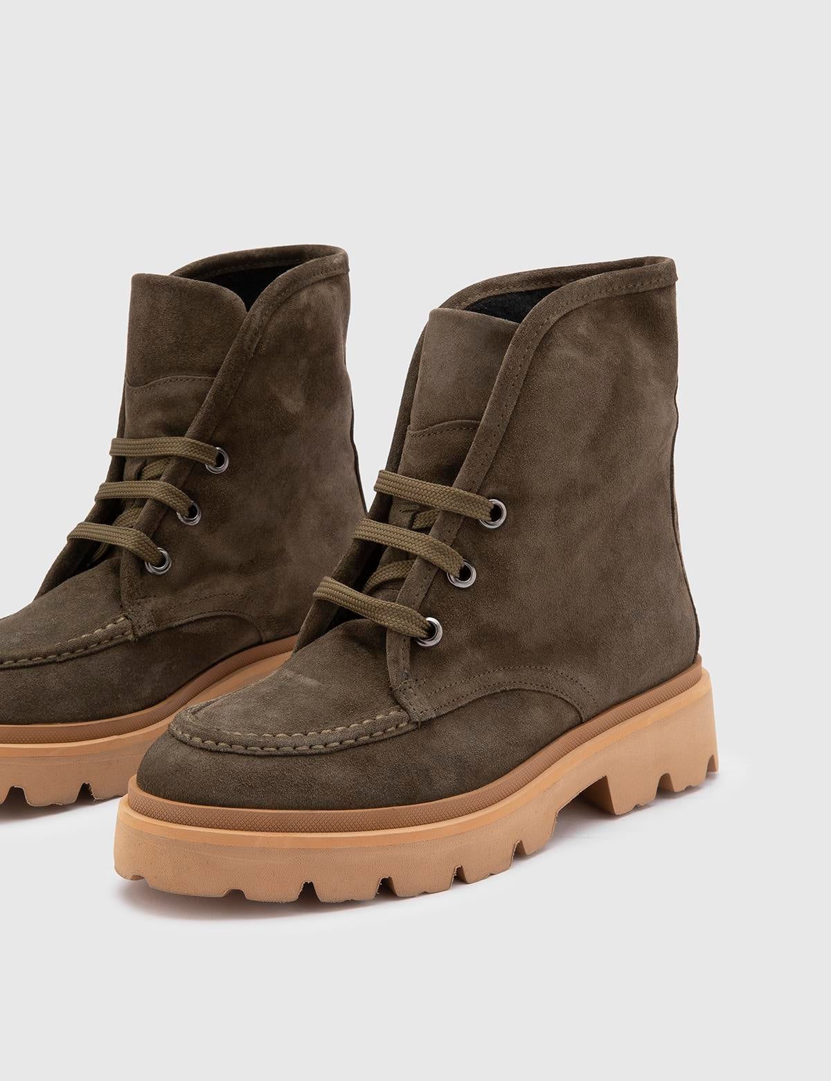 Asrıd Khaki Suede Leather Women's Boot