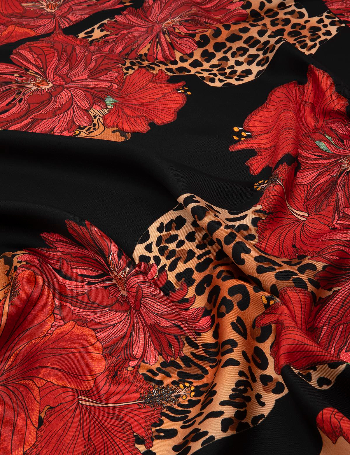 Aster Red-Black Silk Twill Women's Scarf