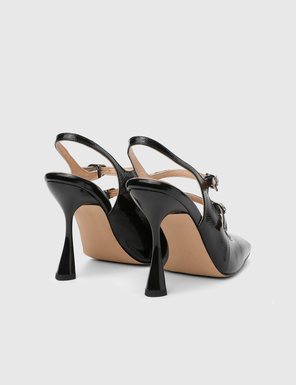 Bajuzs Black Patent Leather Women's Heeled Sandal