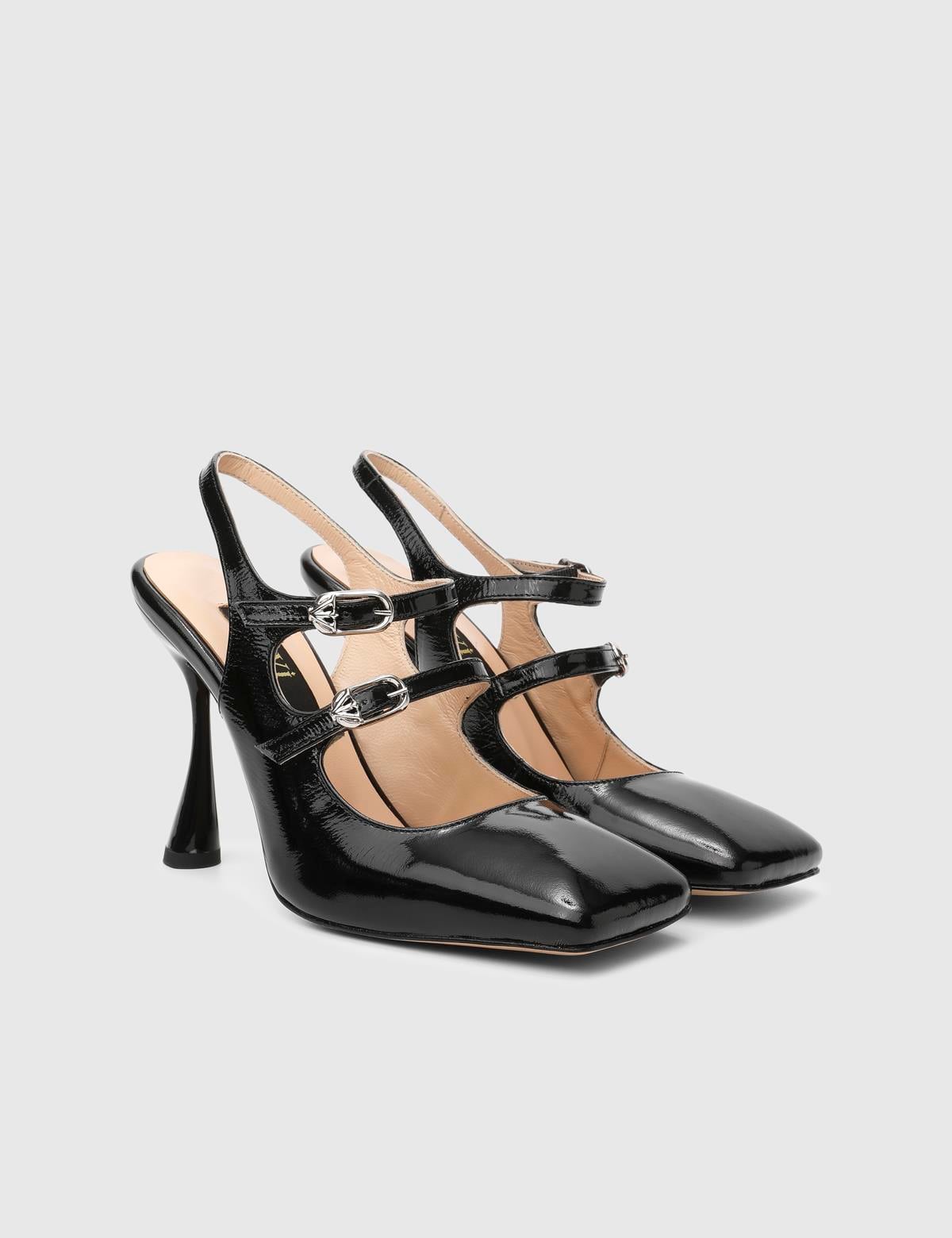Bajuzs Black Patent Leather Women's Heeled Sandal