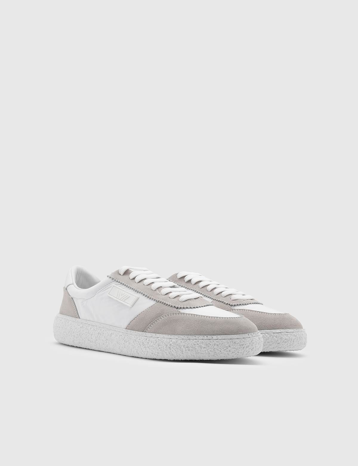 Battist White Suede Leather-Fabric Men's Sneaker