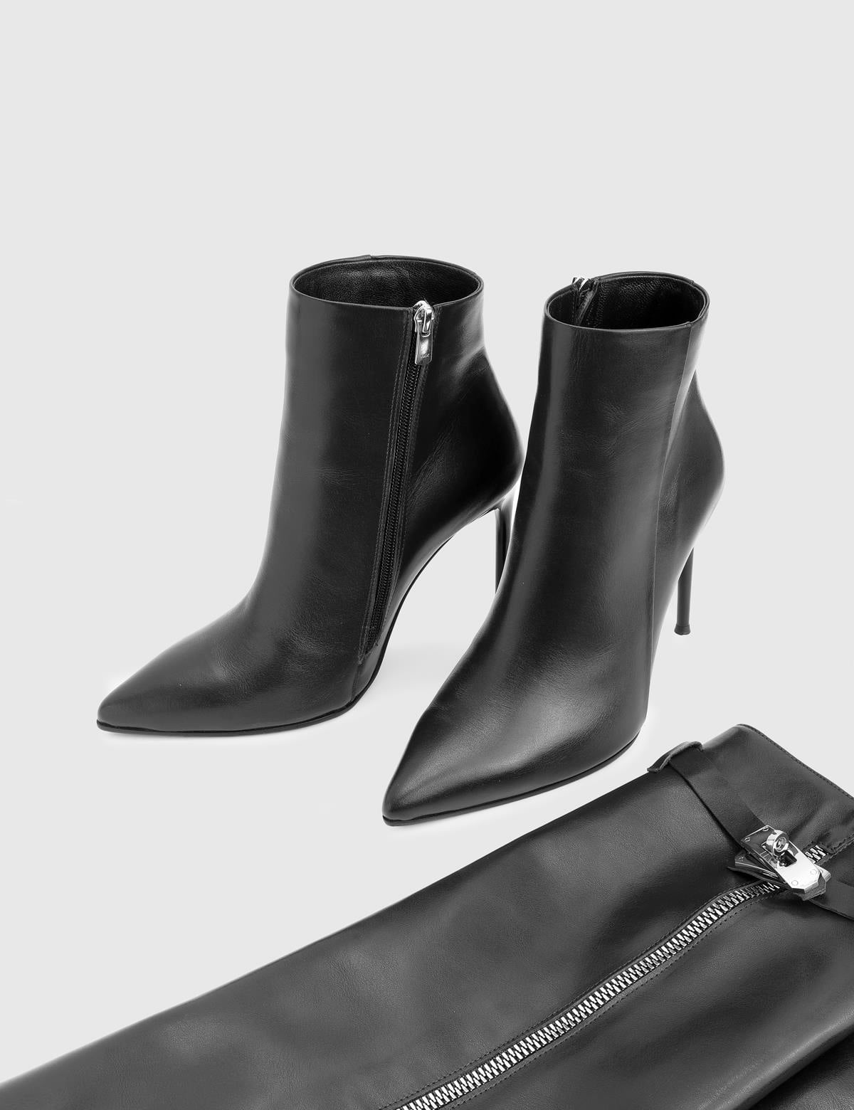 Bellina Black Leather Women's Heeled High Boot
