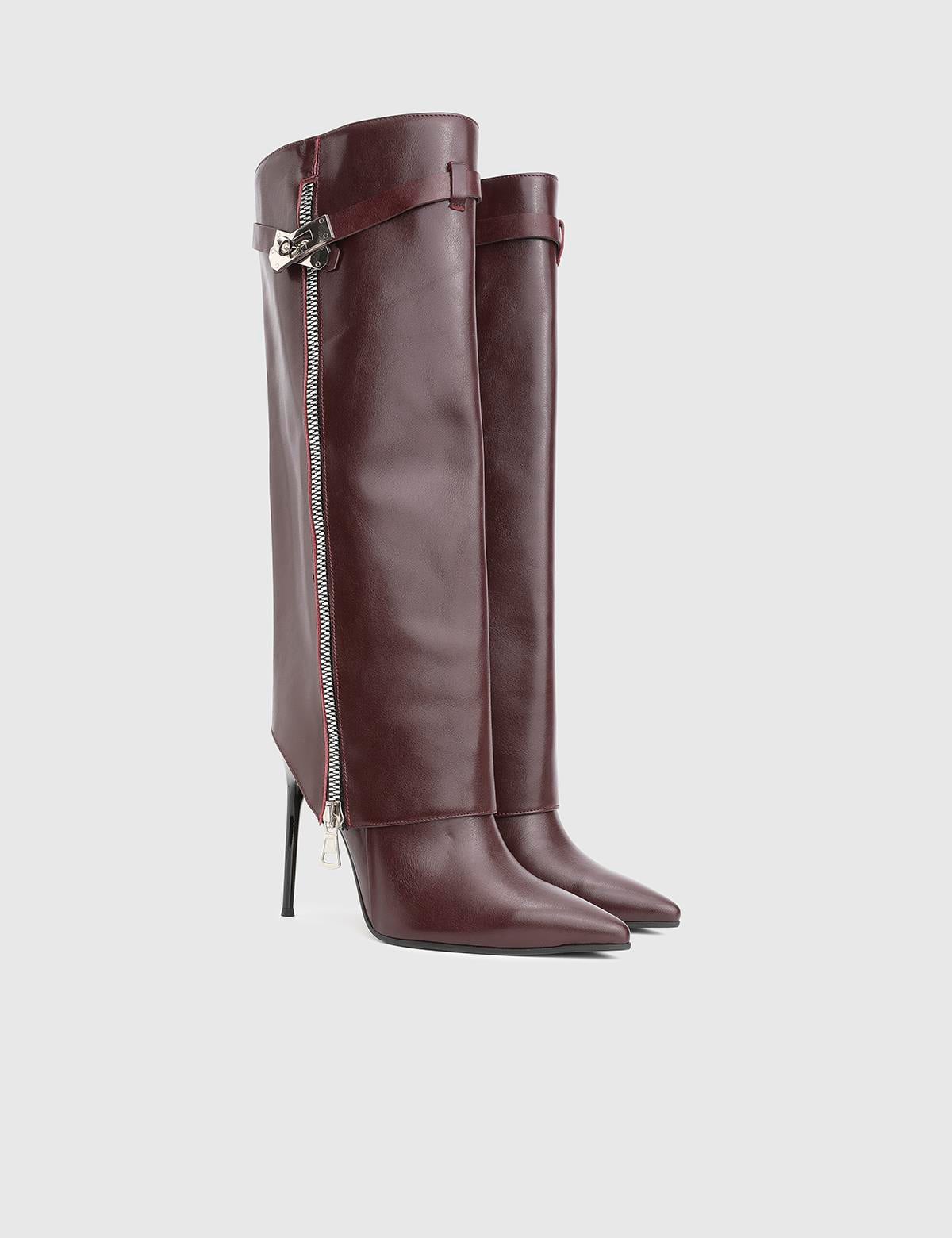 Bellina Burgundy Leather Women's High Boot