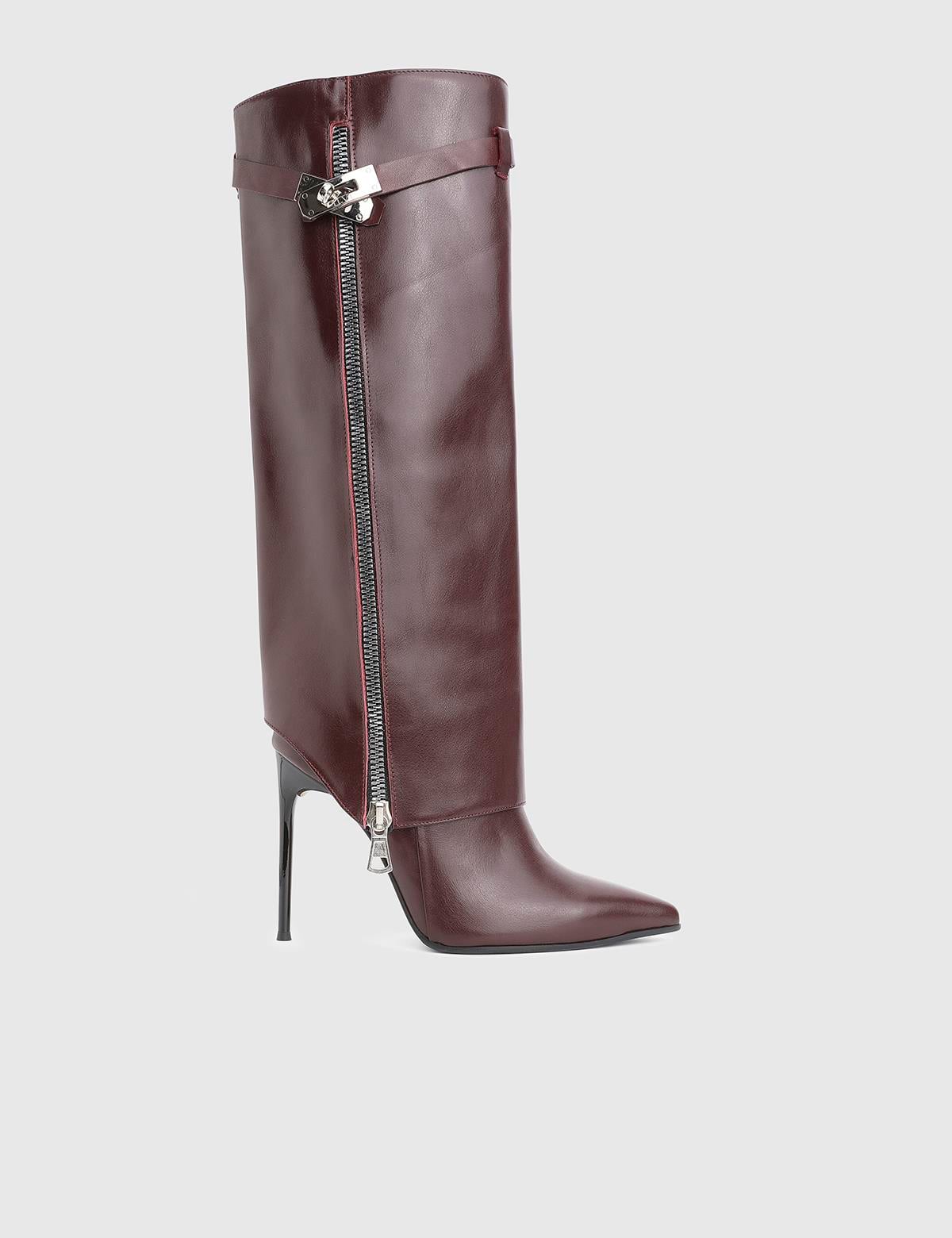 Bellina Burgundy Leather Women's High Boot