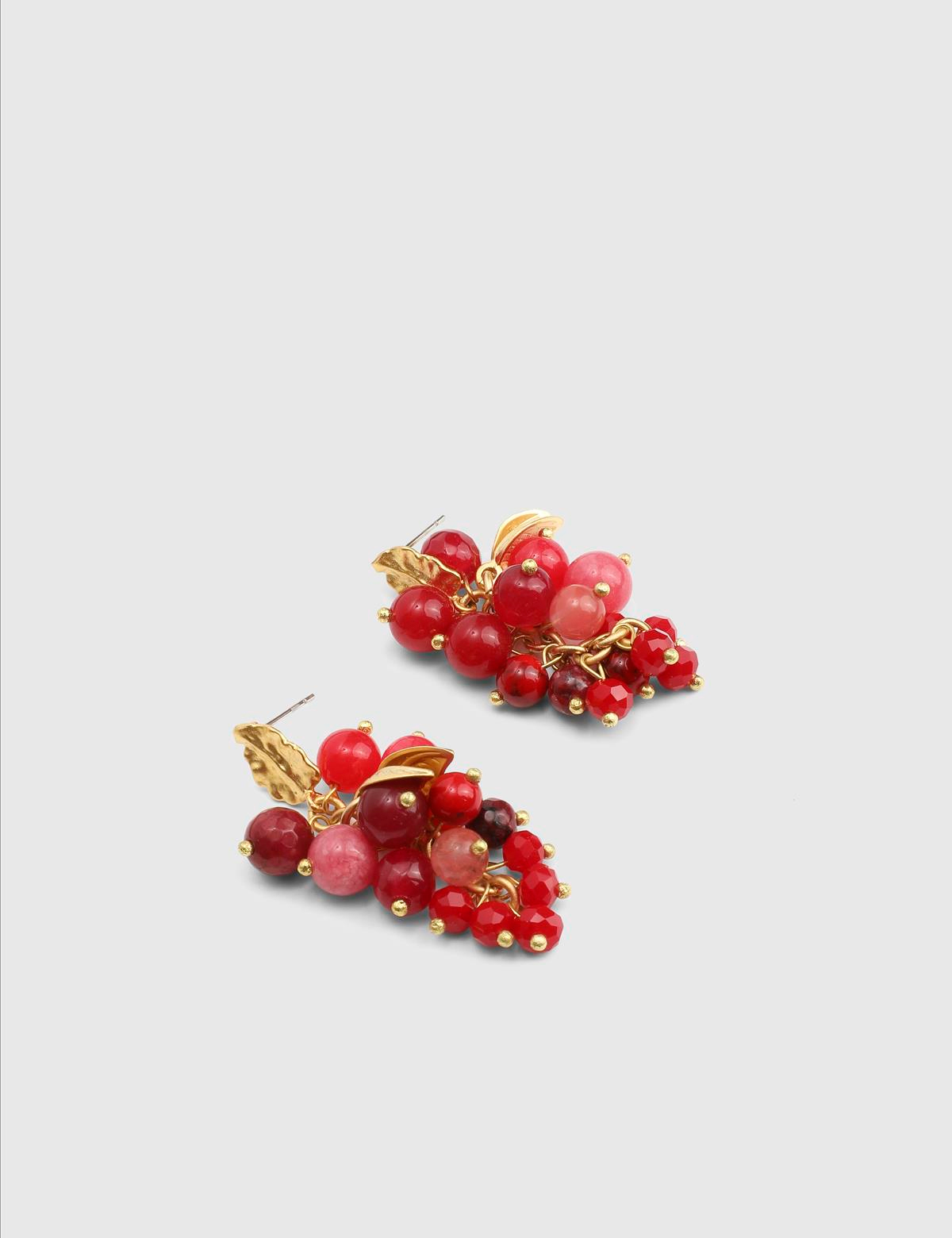 Benore Gold Women's Earrings with Red Stones