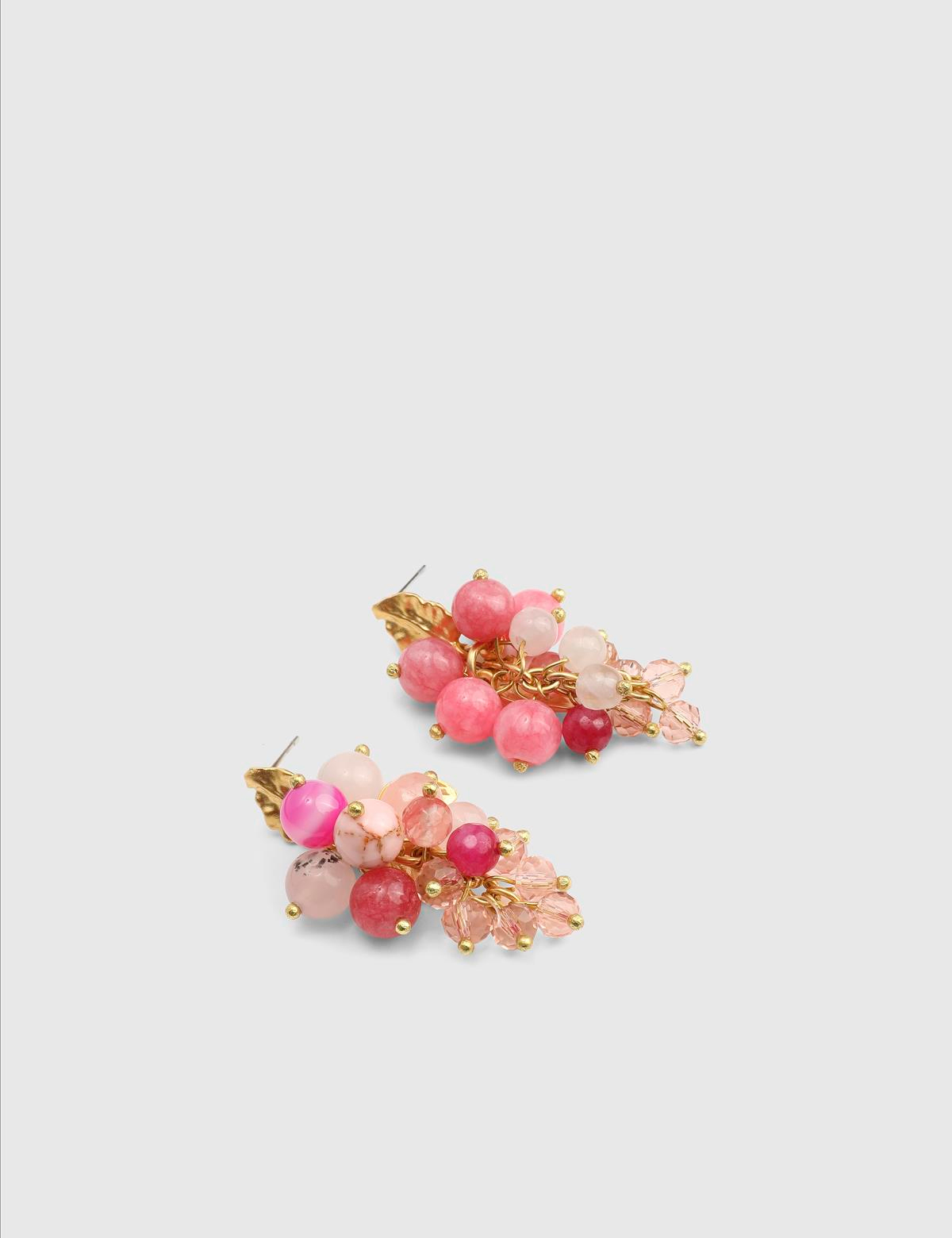 Benore Gold Women's Earrings with Pink Stones