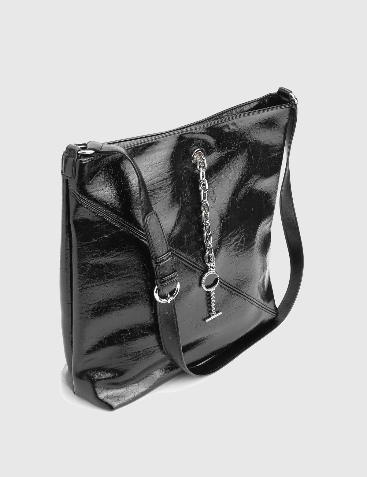 Branya Glossy Black Women's Shoulder Bag