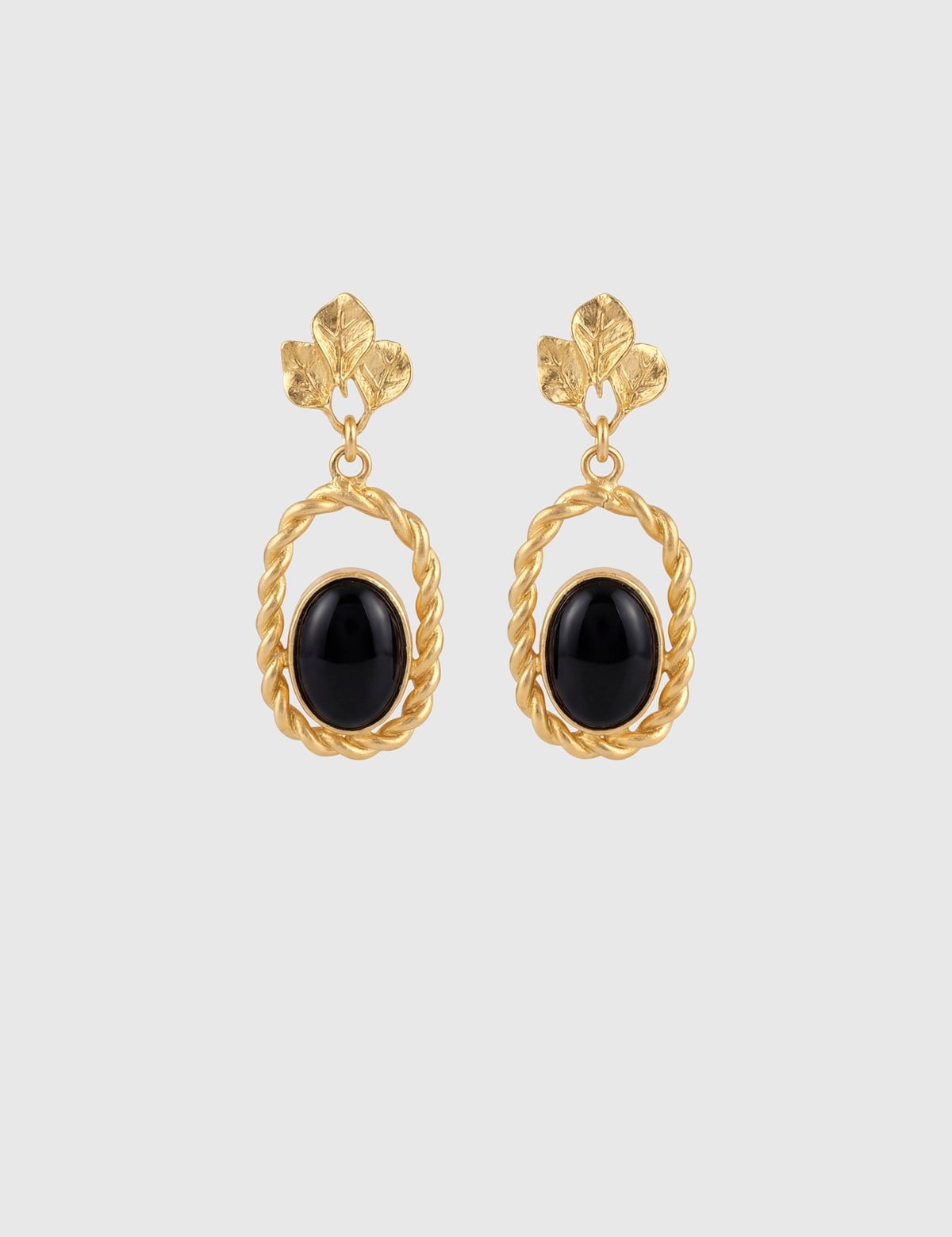 Brava Gold Women's Earrings with Black Stones
