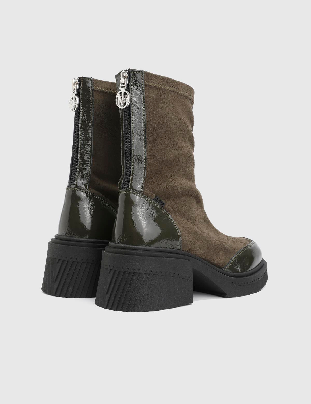 Breade Khaki Patent Leather Suede Women's Heeled Boot