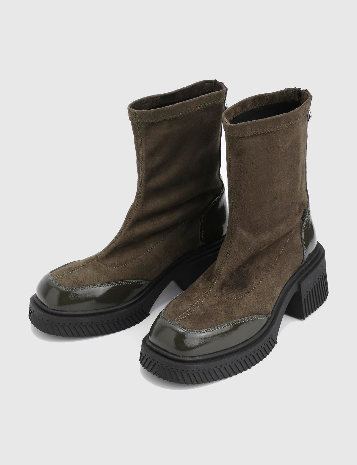 Breade Khaki Patent Leather Suede Women's Heeled Boot