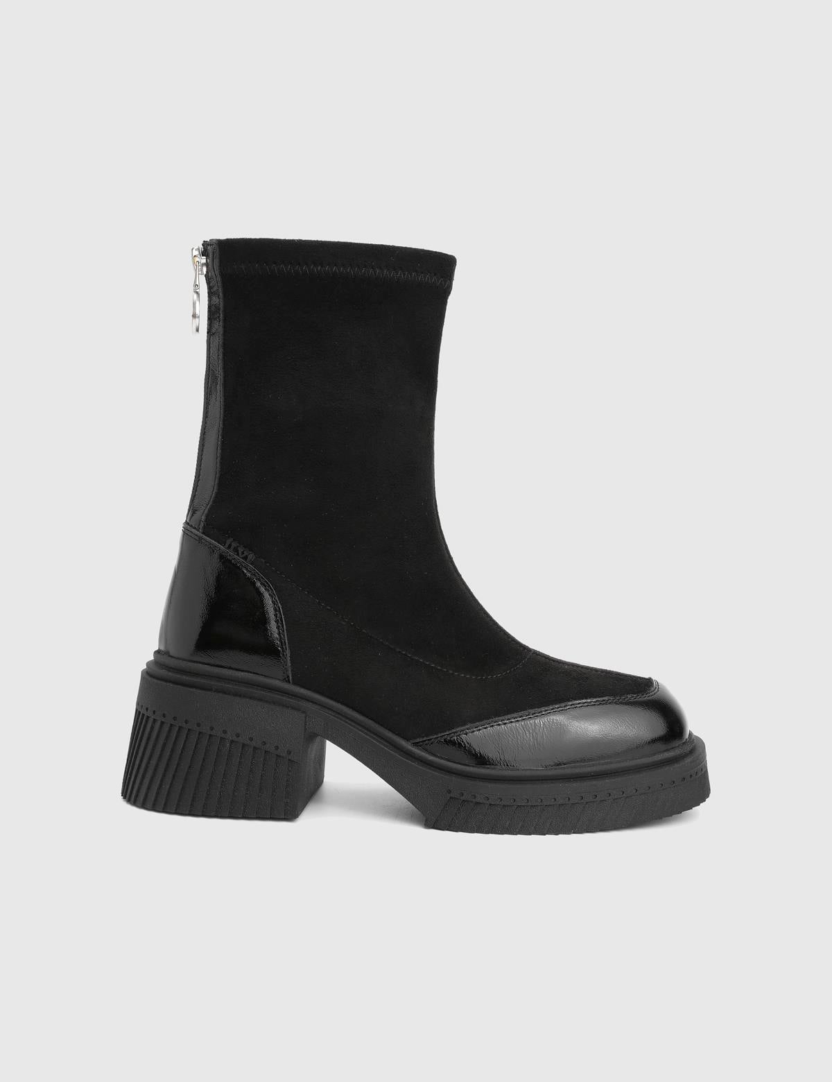 Breade Black Patent Leather Suede Women's Heeled Boot