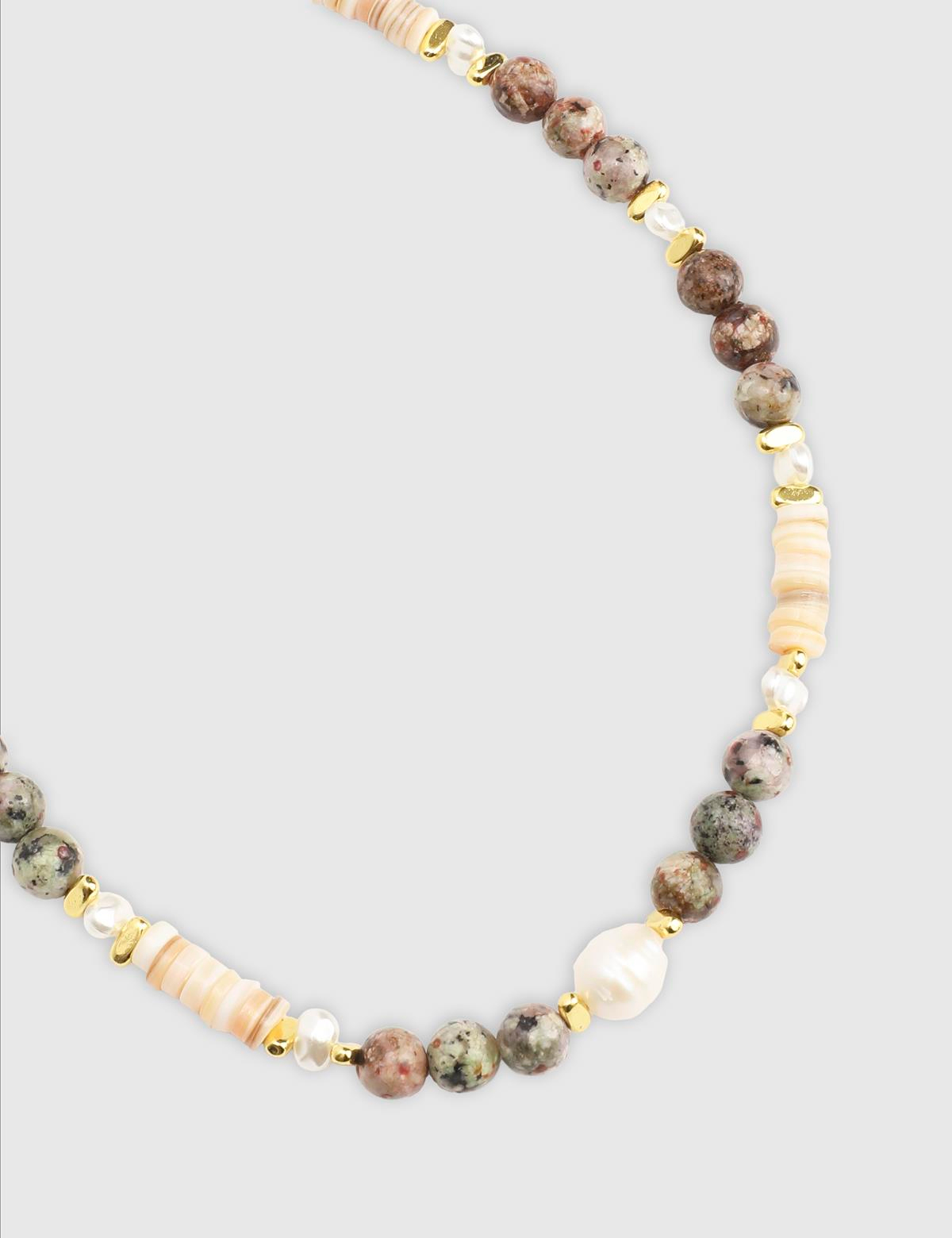 Brilee Gold Women's Necklace with Beige Stones