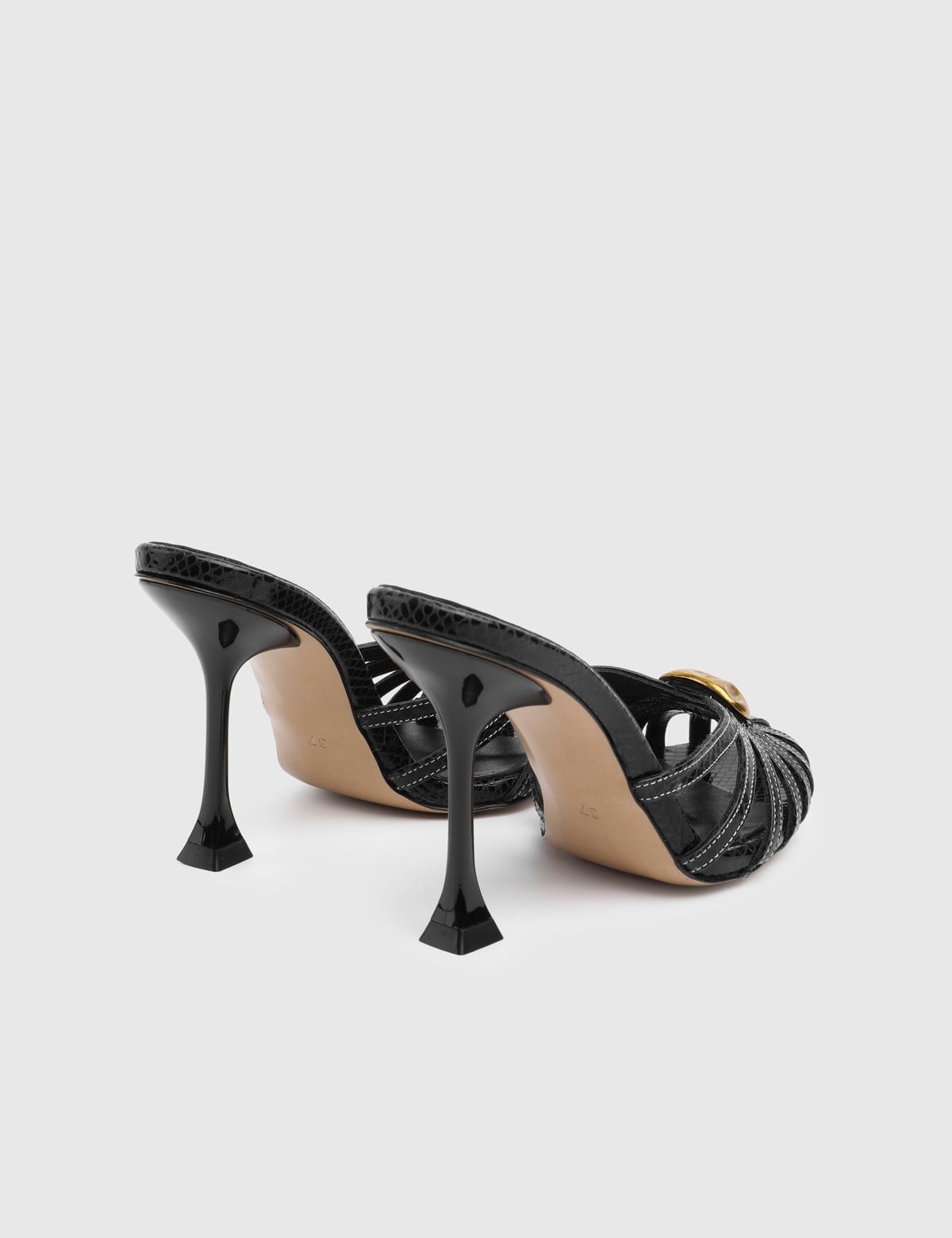 Brilene Black Leather Women's Heeled Slide