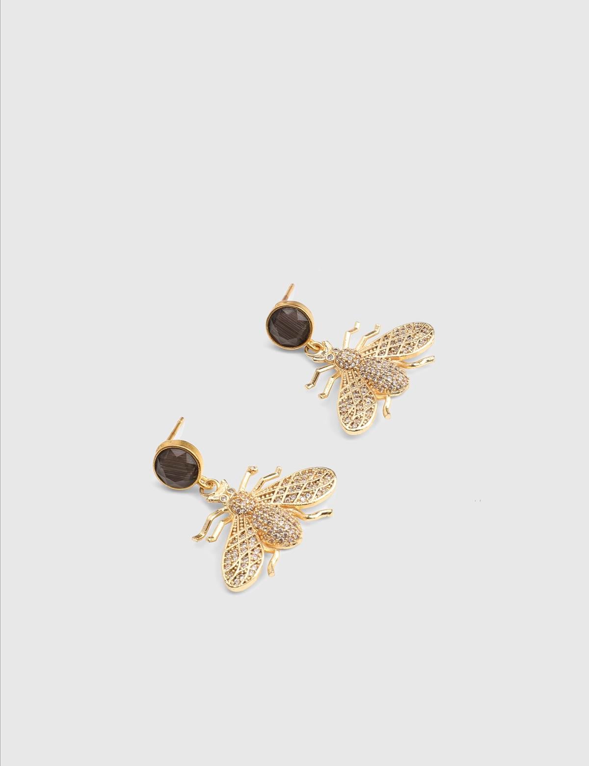 Caline Gold Women's Earrings with Black Stones