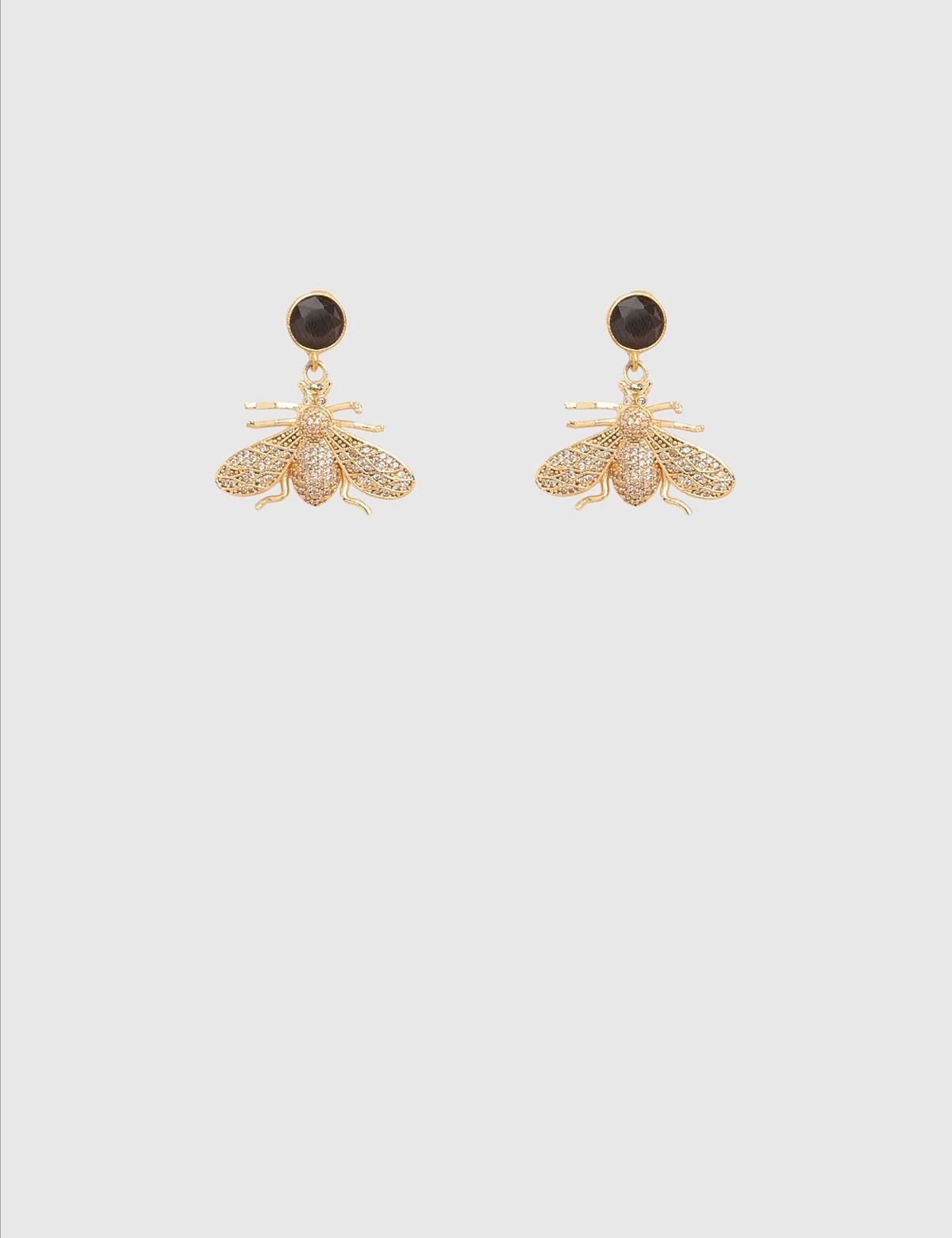 Caline Gold Women's Earrings with Black Stones