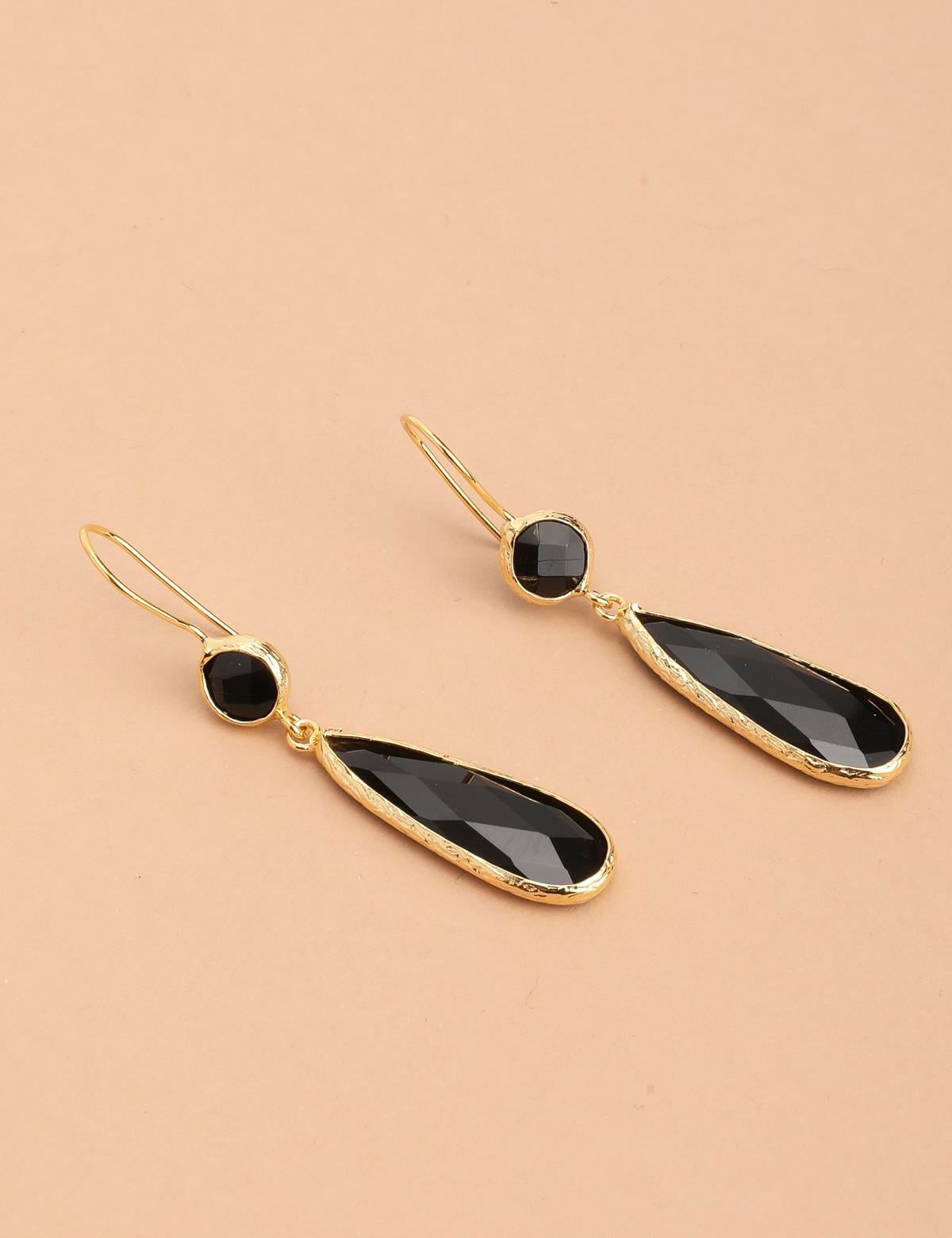 Carise Gold Women's Earrings with Black Stones