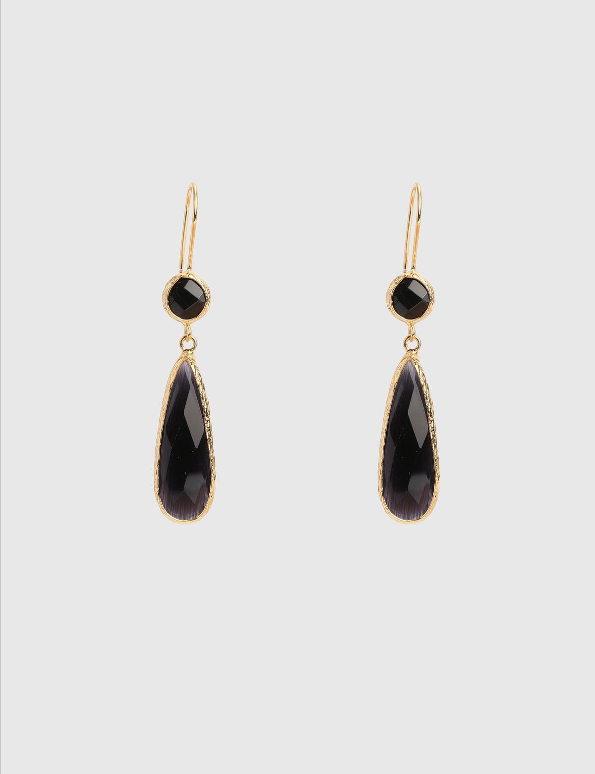 Carise Gold Women's Earrings with Black Stones