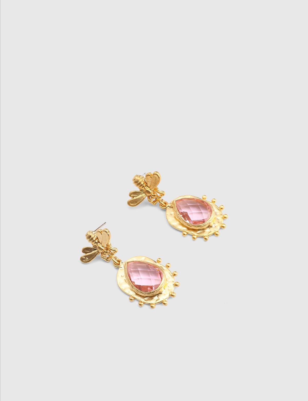 Celare Gold Women's Earrings with Pink Stones