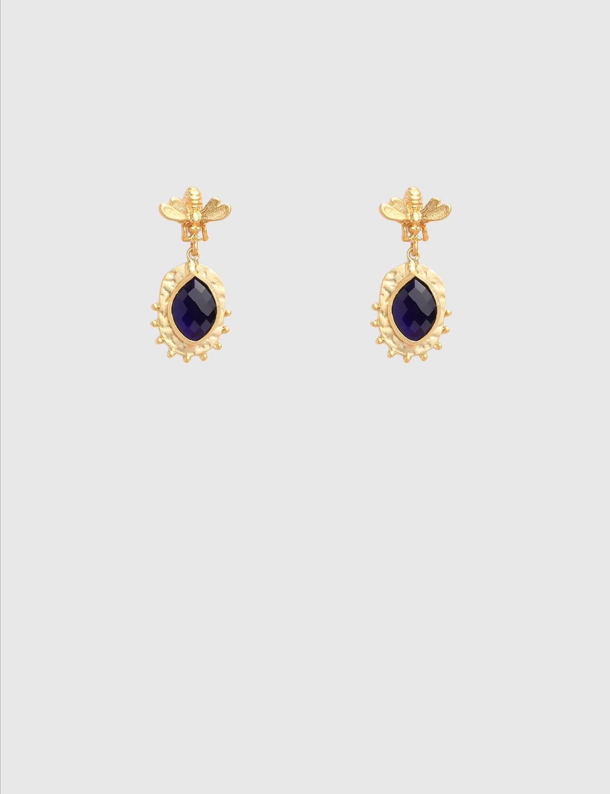 Celare Gold Women's Earrings with Black Stones