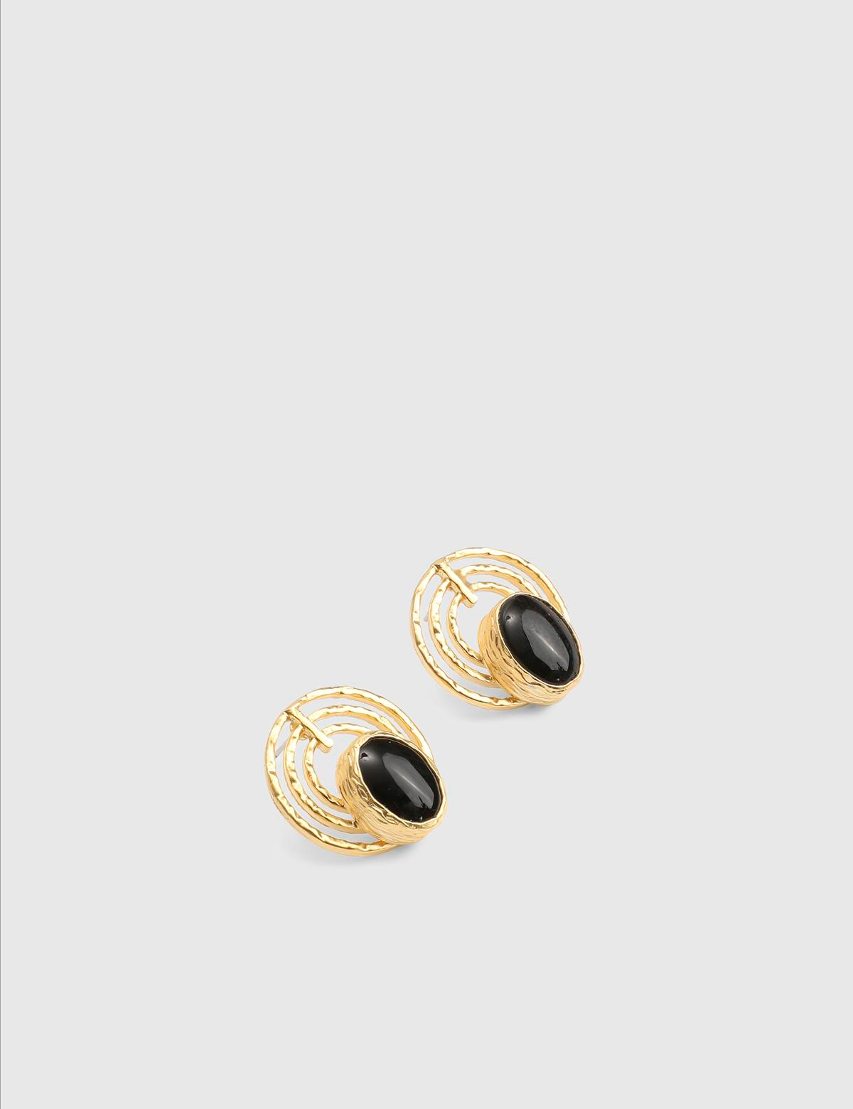 Celese Gold Women's Earrings with Black Stones