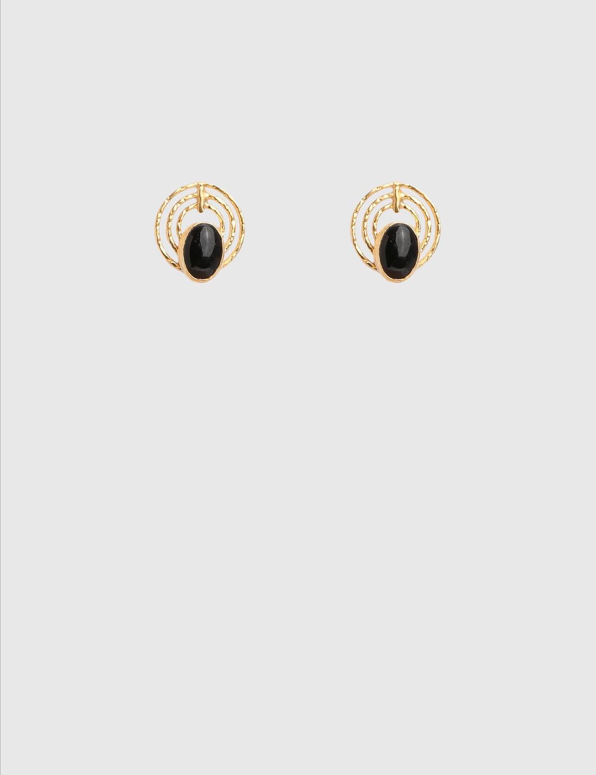 Celese Gold Women's Earrings with Black Stones