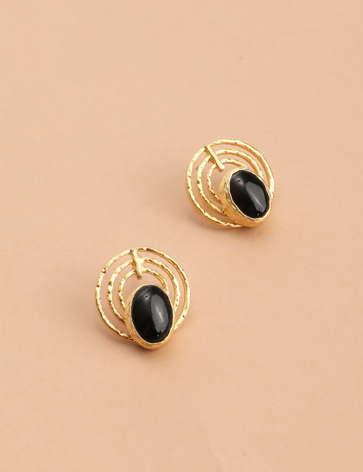 Celese Gold Women's Earrings with Black Stones