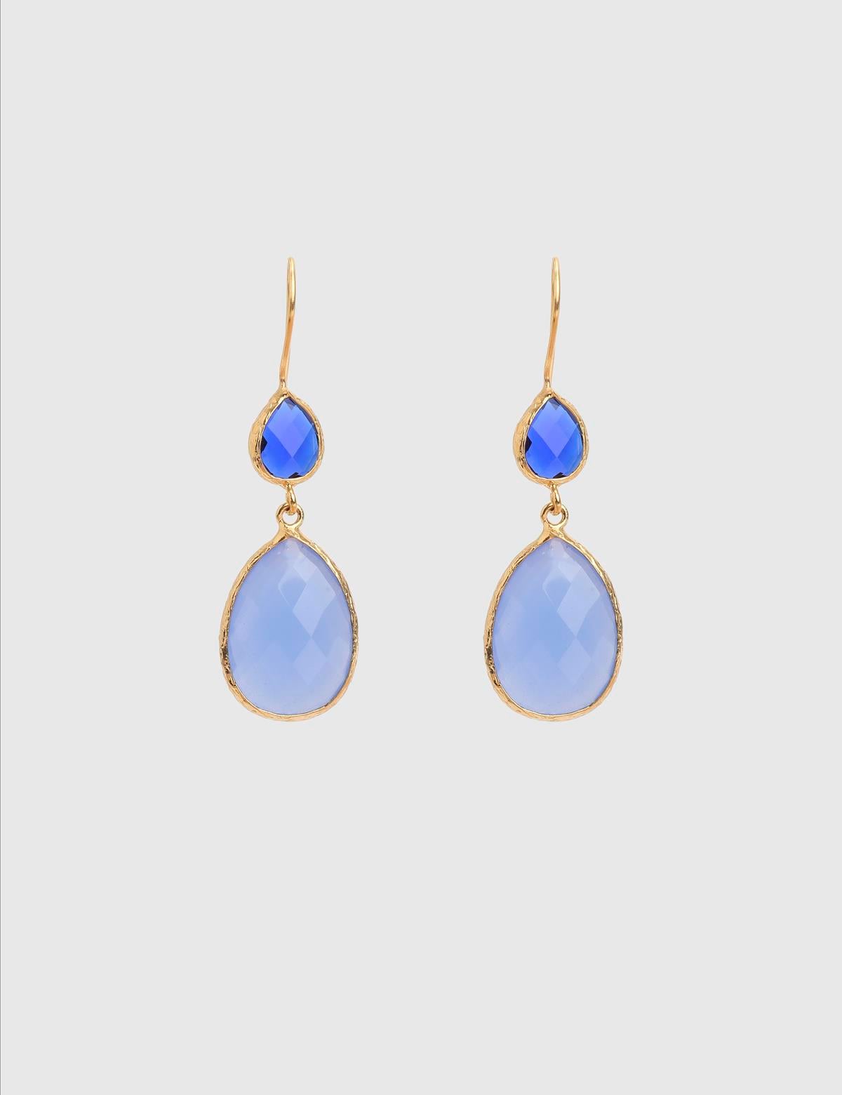 Cevrae Gold Women's Earrings with Blue Stones