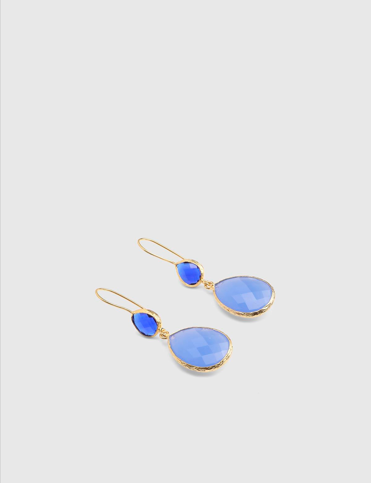 Cevrae Gold Women's Earrings with Blue Stones