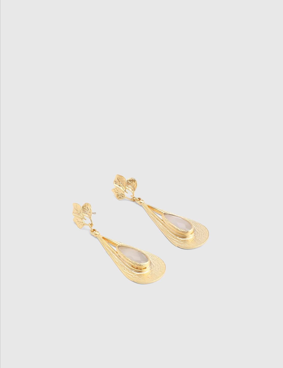 Chola Gold Women's Earrings with Clear Stones