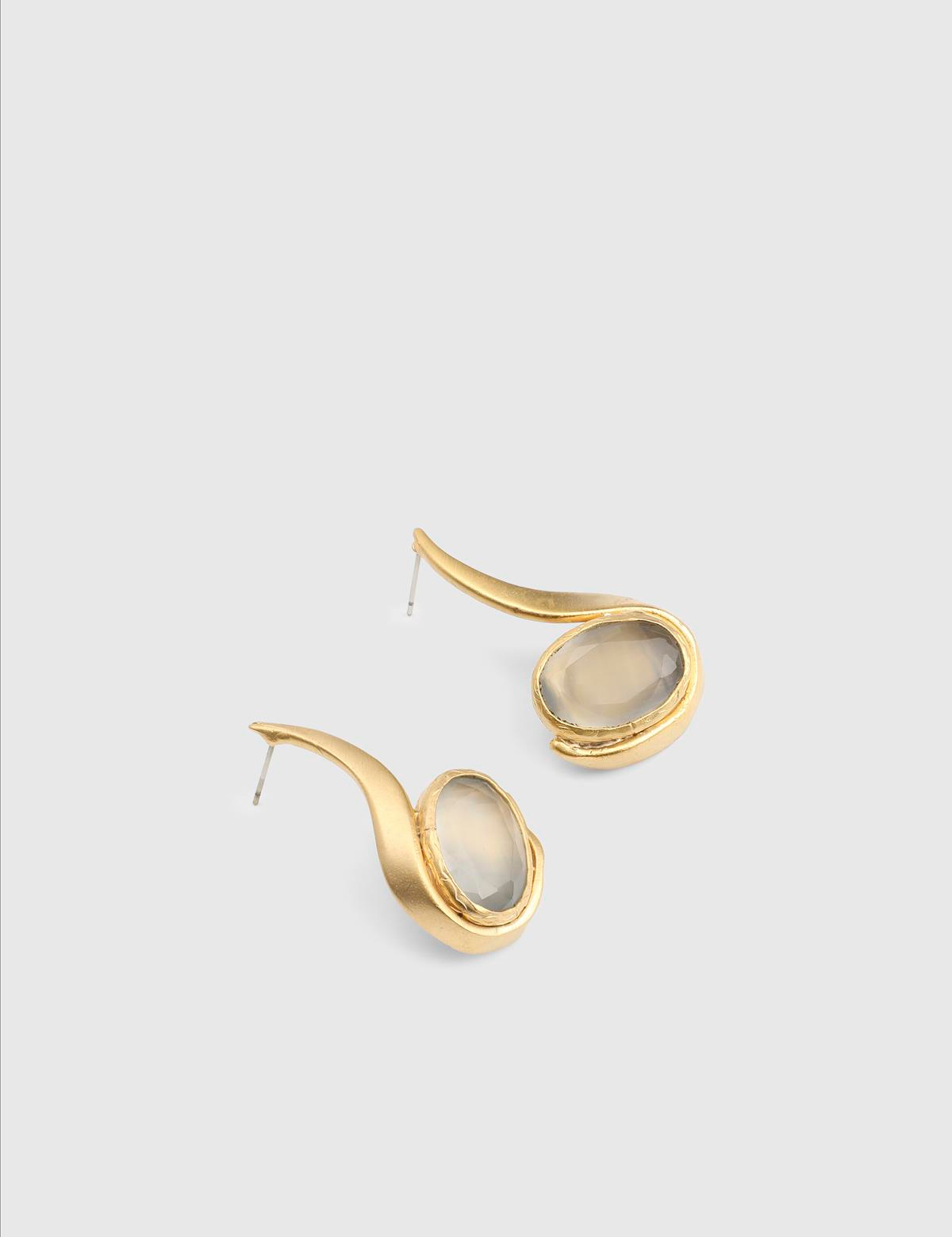 Cindre Gold Women's Earrings with Beige Stones