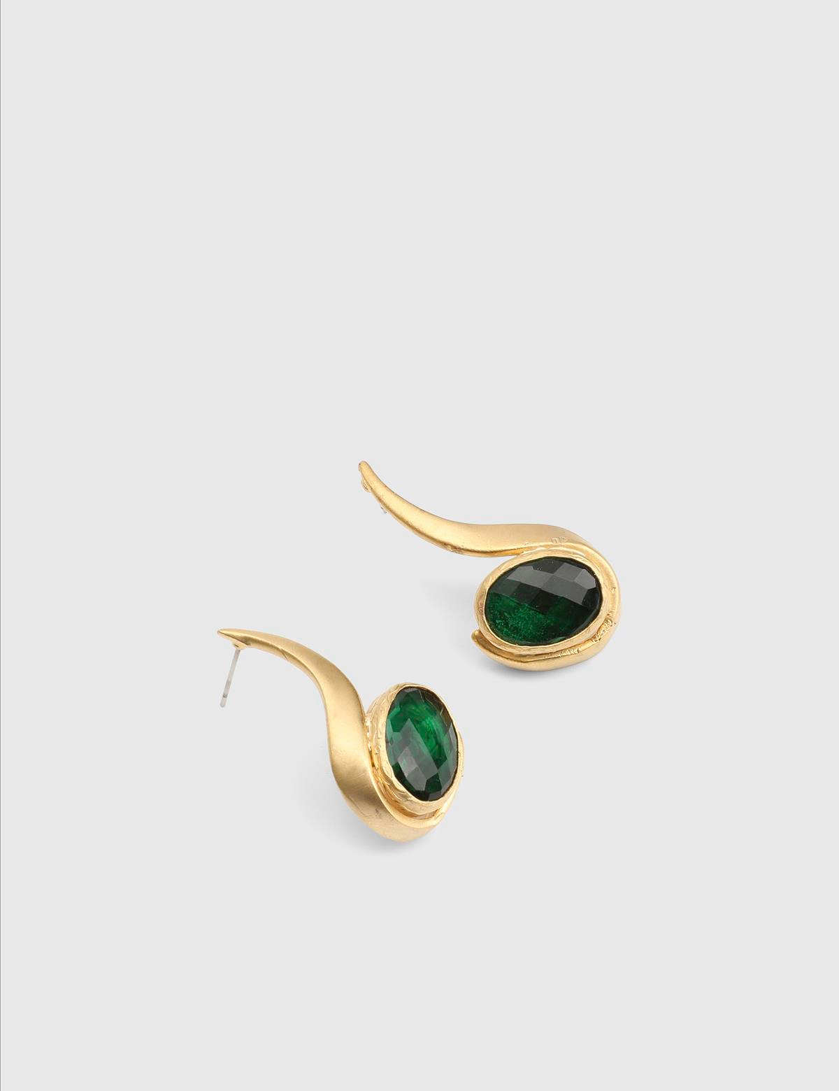 Cindre Gold Women's Earrings with Green Stones