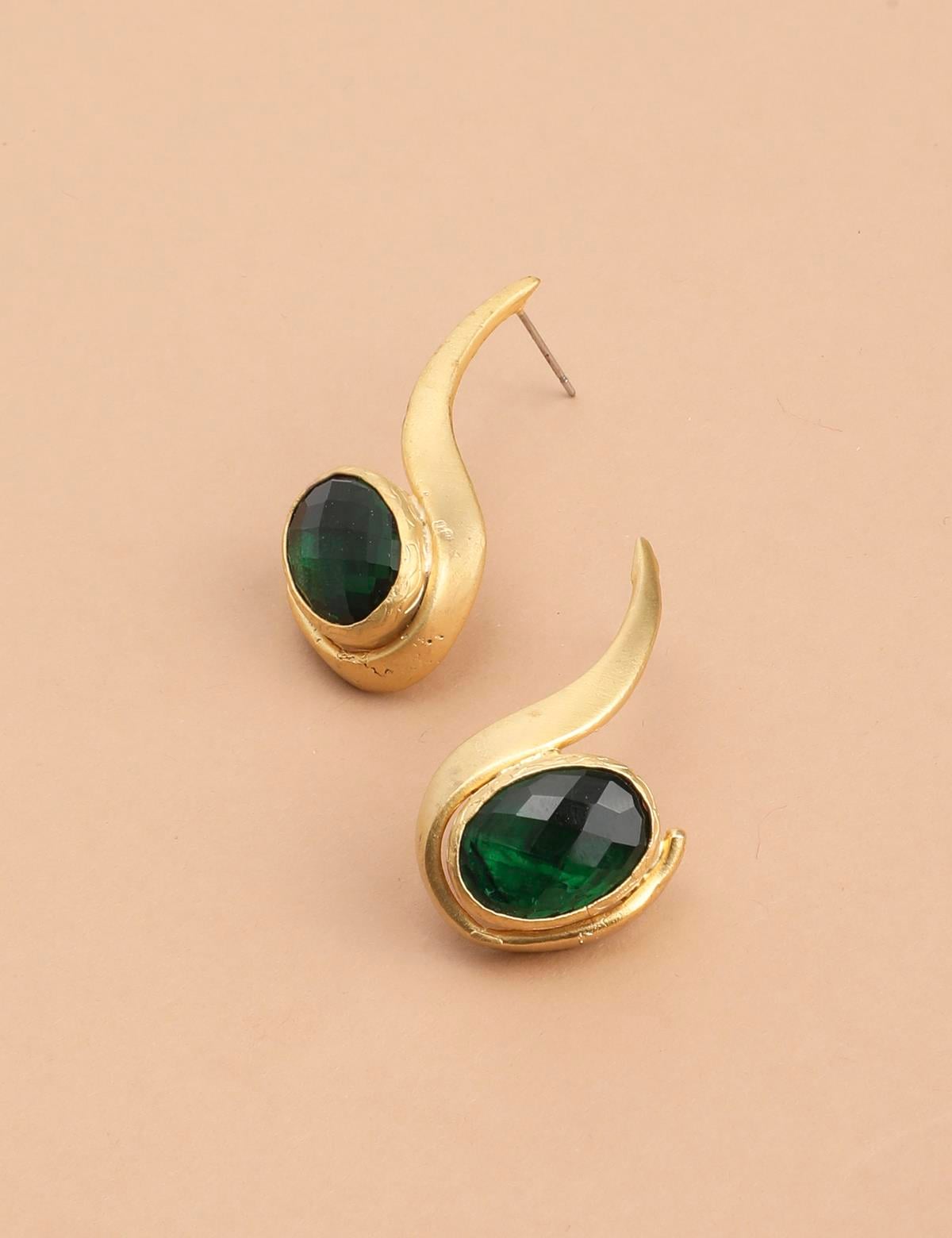 Cindre Gold Women's Earrings with Green Stones