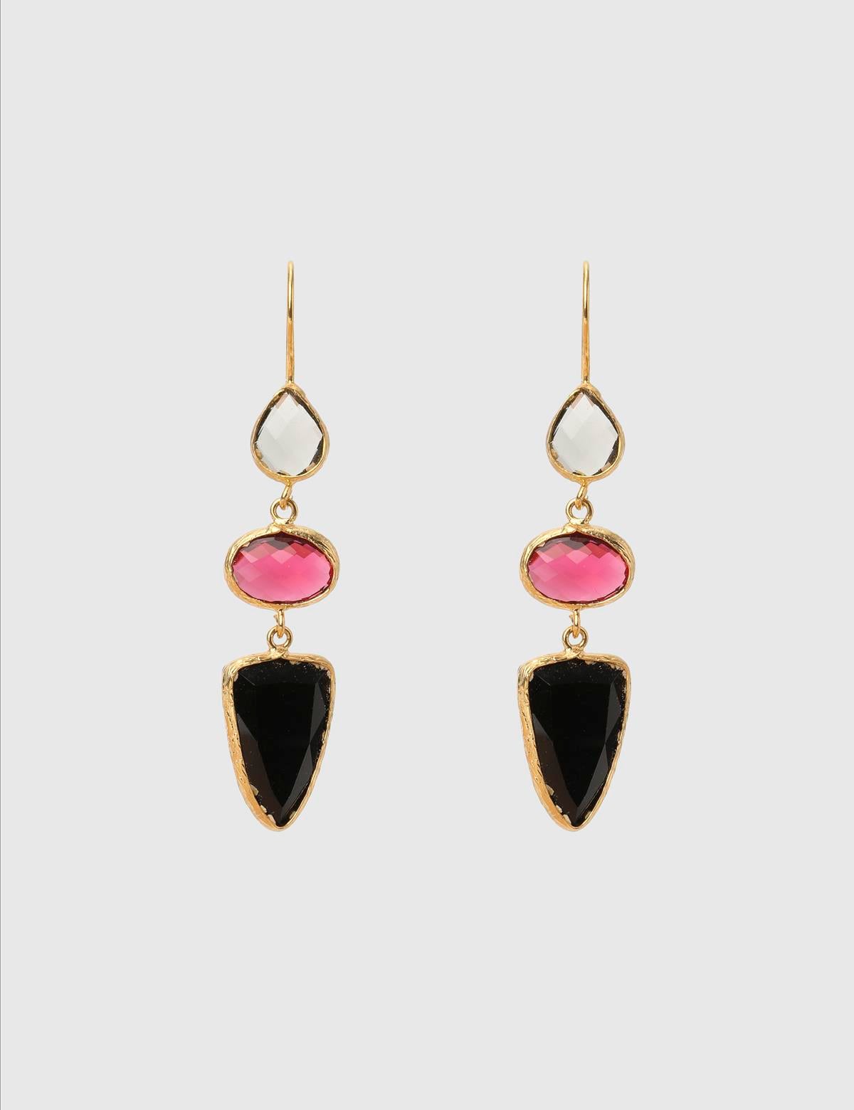 Cirine Gold Women's Earrings with Burgundy Stones