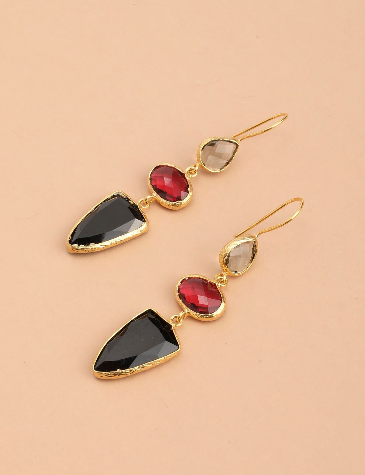 Cirine Gold Women's Earrings with Burgundy Stones
