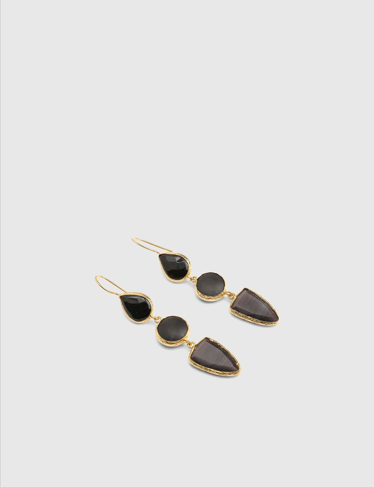 Cirine Gold Women's Earrings with Black Stones