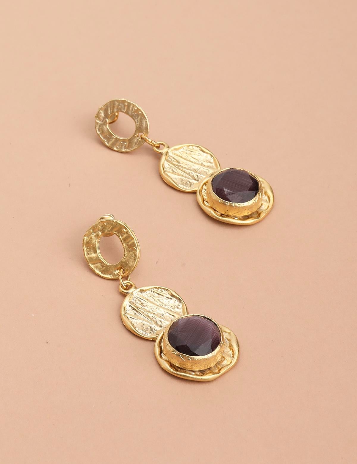 Clart Gold Women's Earrings with Purple Stones