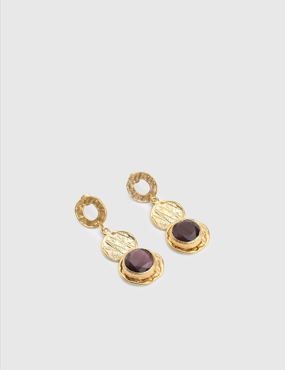 Clart Gold Women's Earrings with Purple Stones