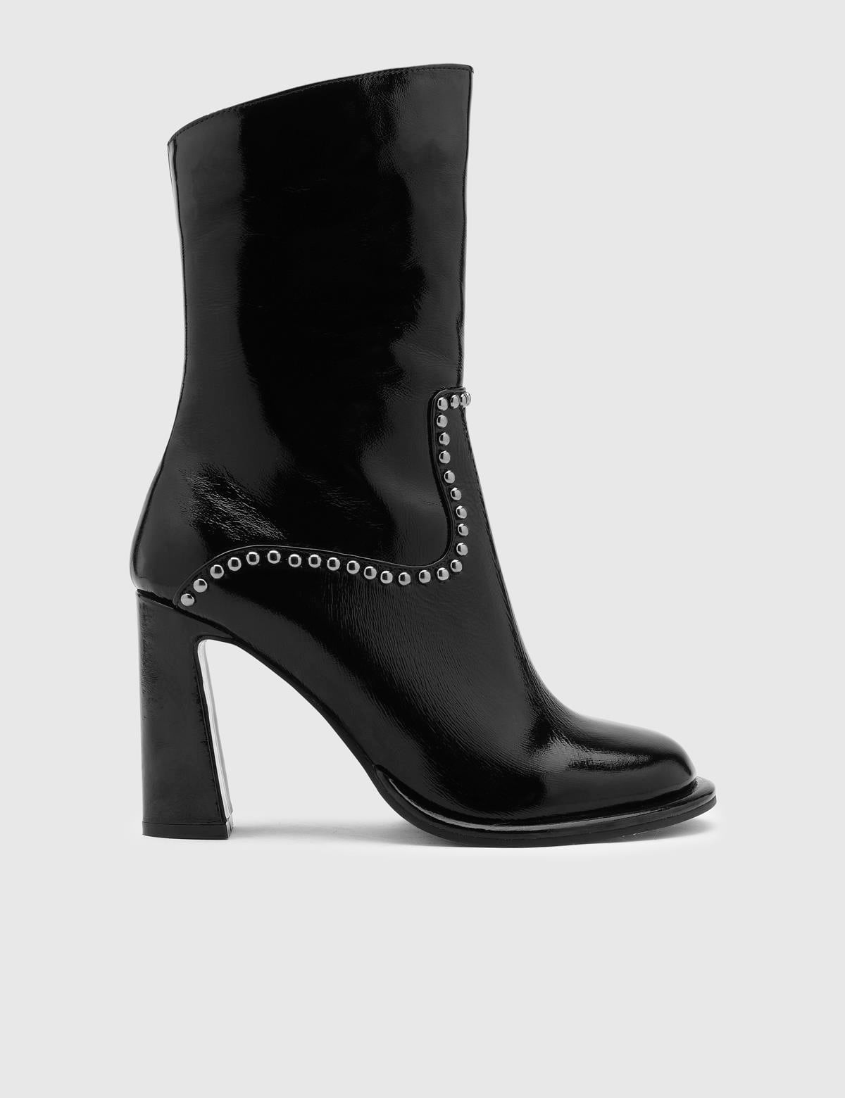 Coleman Black Wrinkled Patent Leather Women's Boot