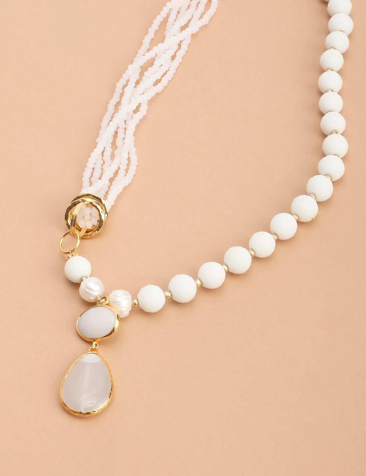 Corene Gold Women's Necklace with White Stones