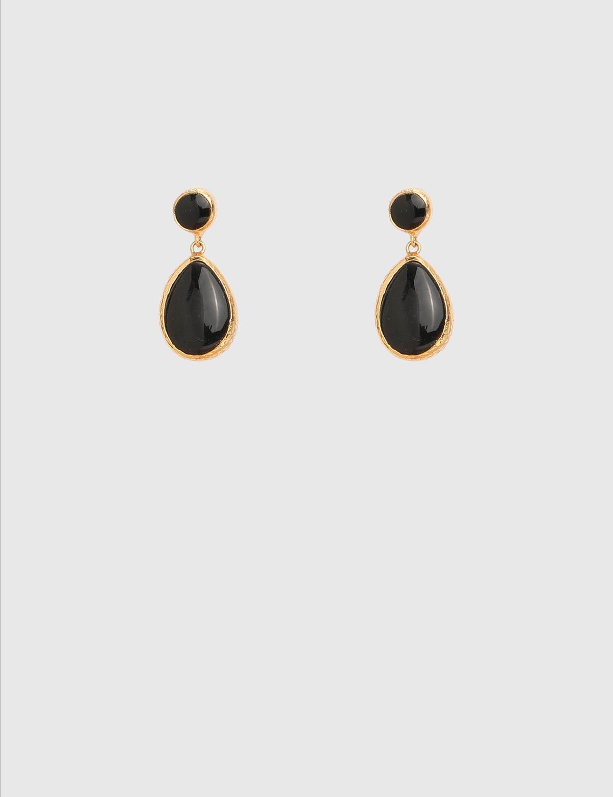 Cyrane Gold Women's Earrings with Black Stones