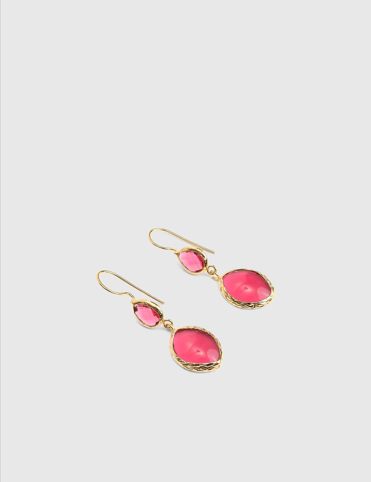 Cyrene Gold Women's Earrings with Burgundy Stones