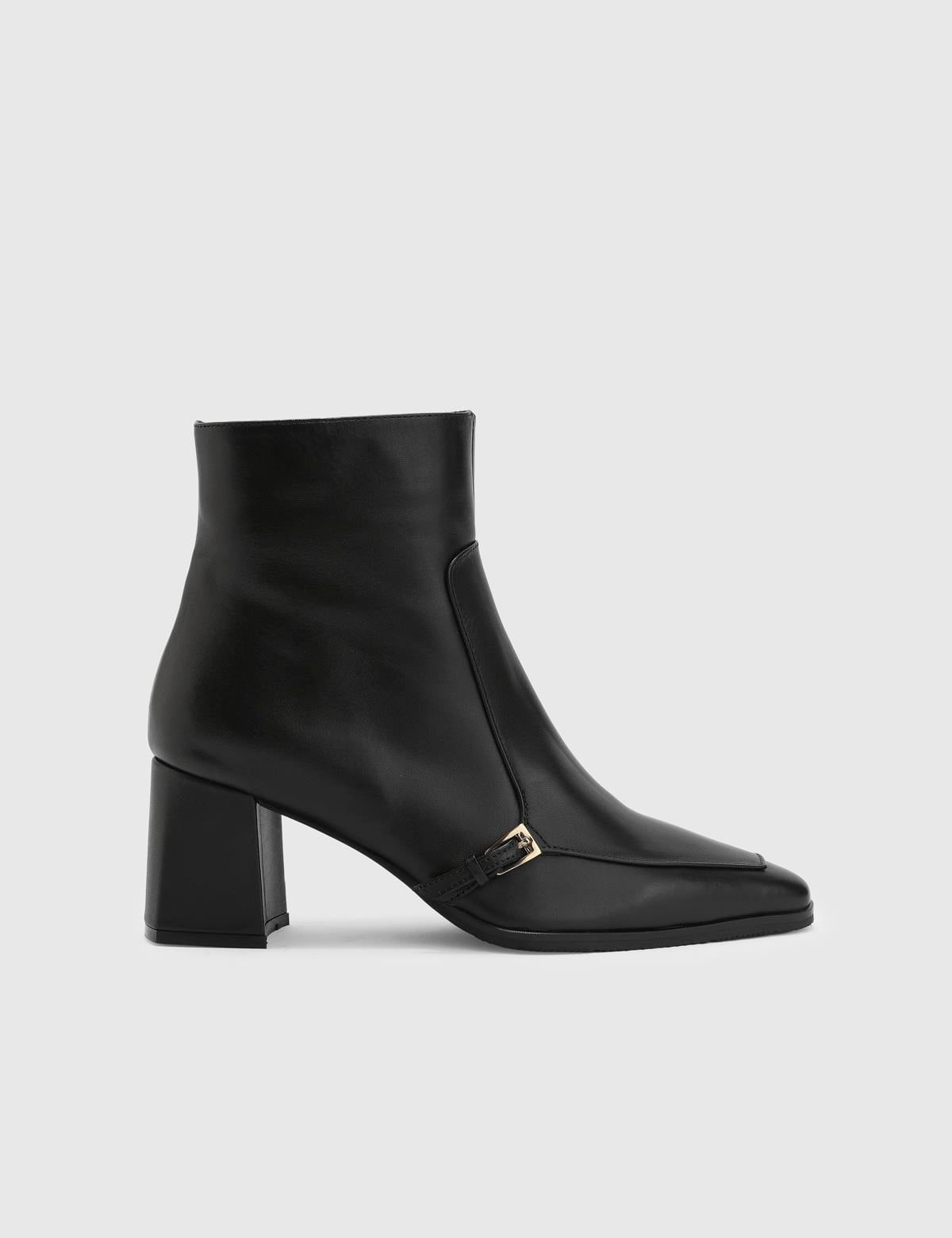Daen Black Leather Women's Heeled Boot