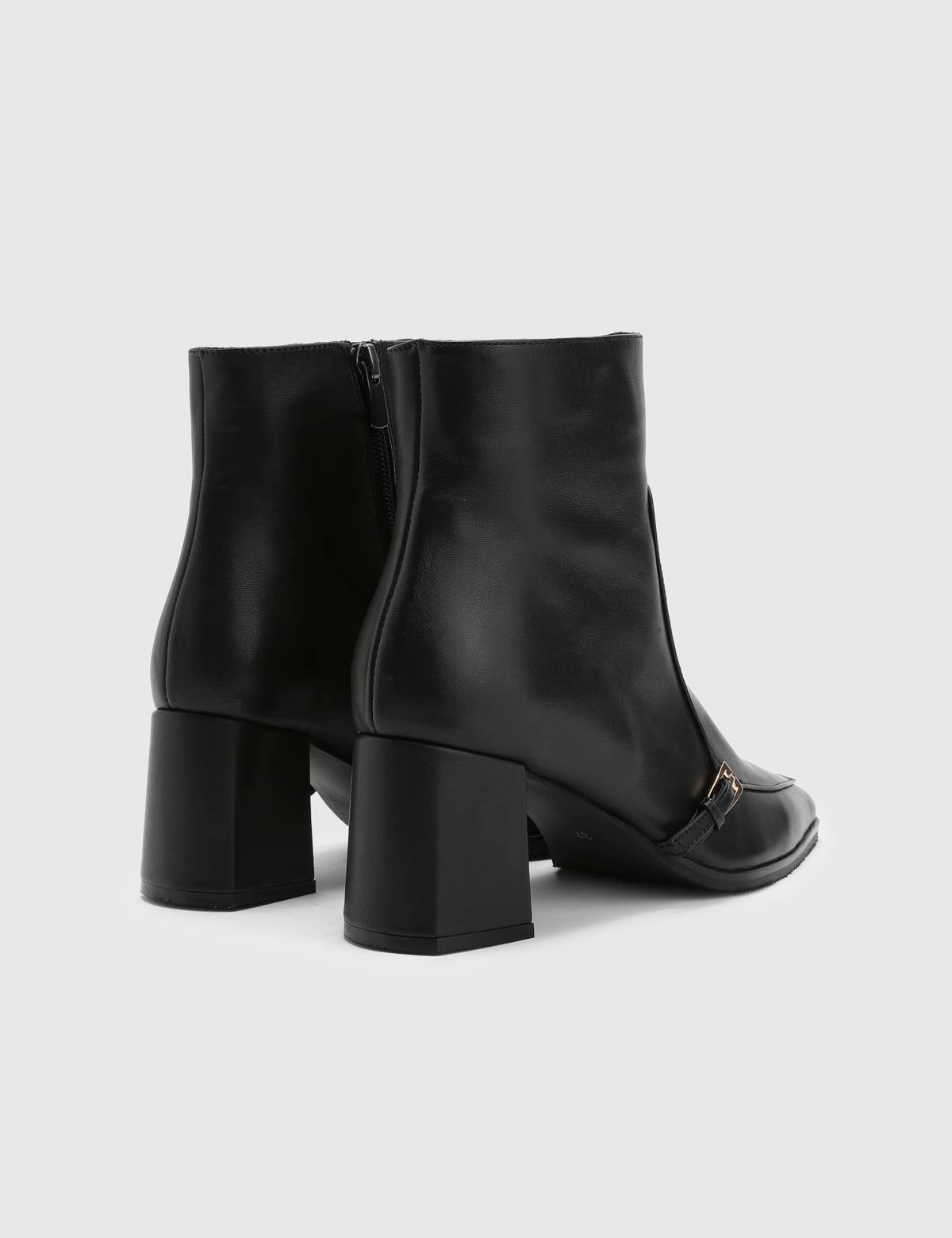 Daen Black Leather Women's Heeled Boot