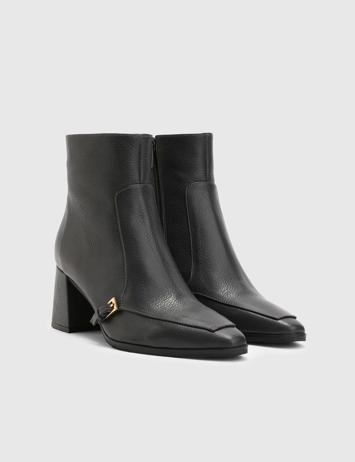 Daen Navy Blue Floater Leather Women's Heeled Boot