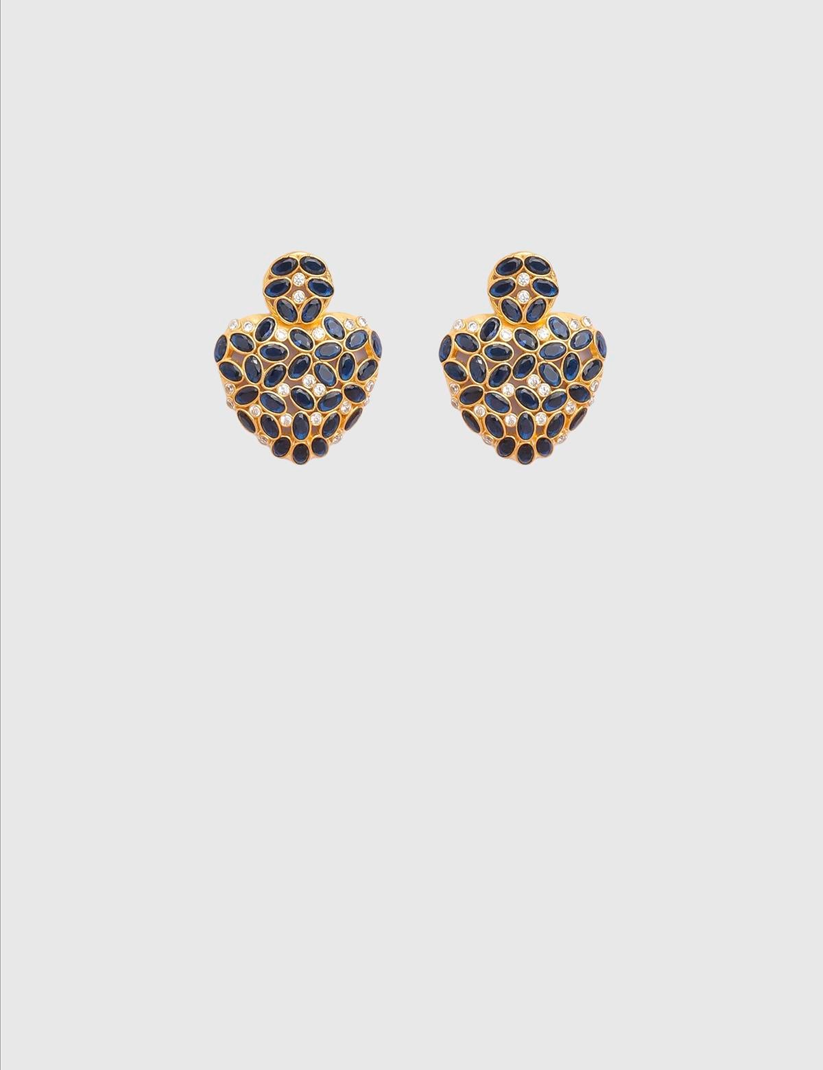 Daliae Gold Women's Earrings with Navy Blue Stones