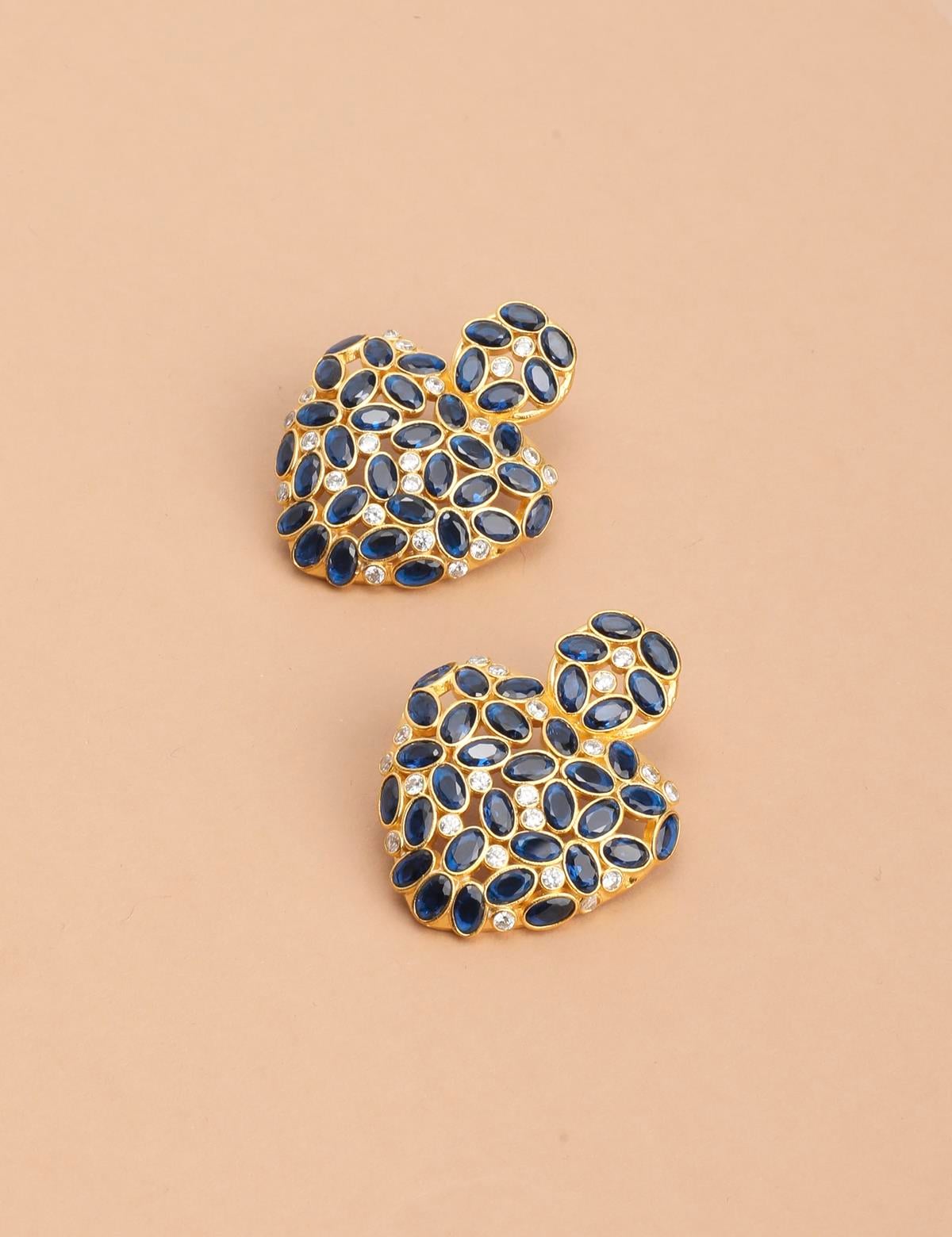 Daliae Gold Women's Earrings with Navy Blue Stones